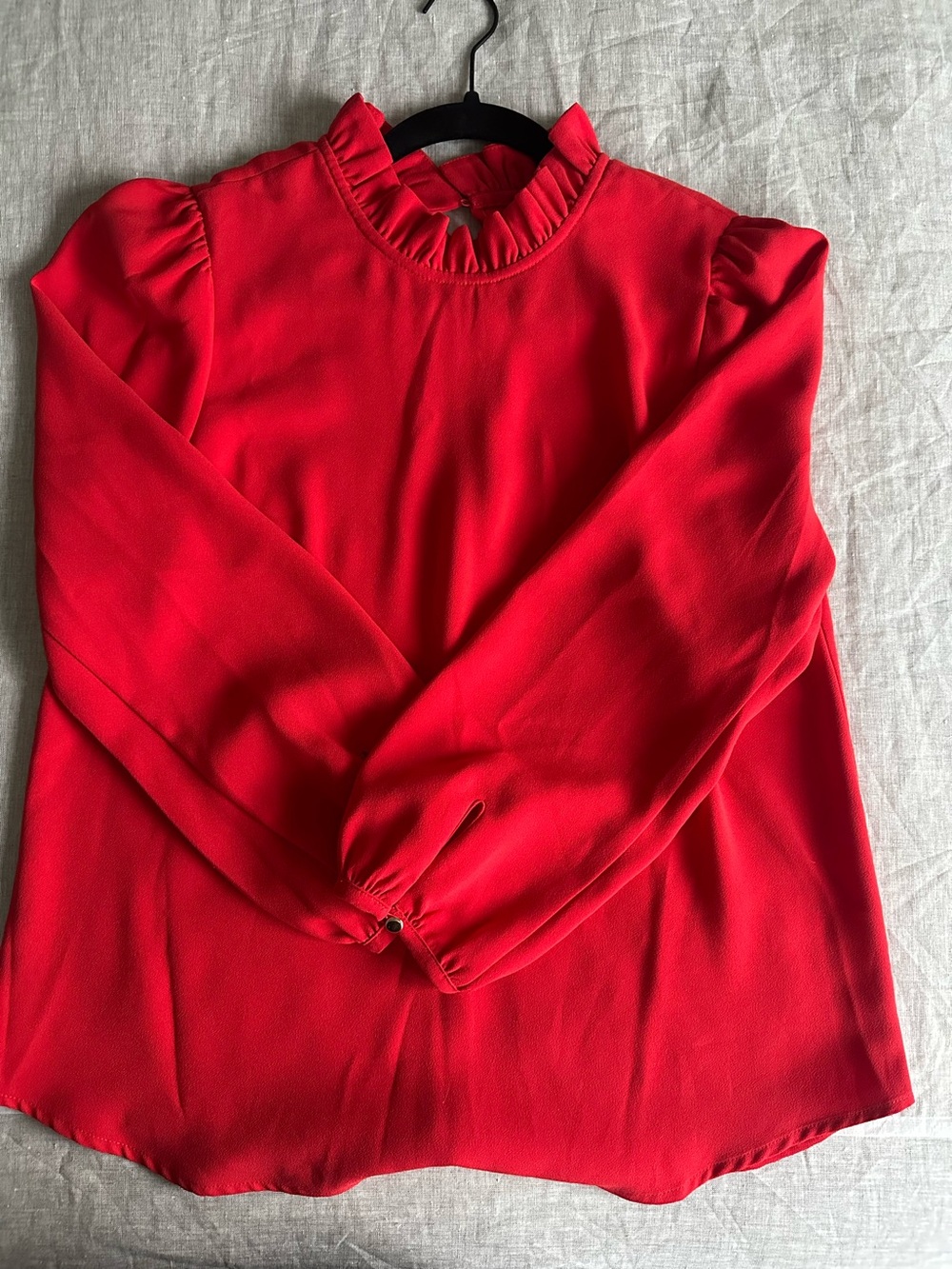 J. Crew Red Ruffle Neck Long-Sleeve Blouse - Women